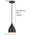 Industrial Farmhouse Pendant Light Fixtures Three Pack With Antique Brass Bell Shade, black braided wire, adjustable 55 inch