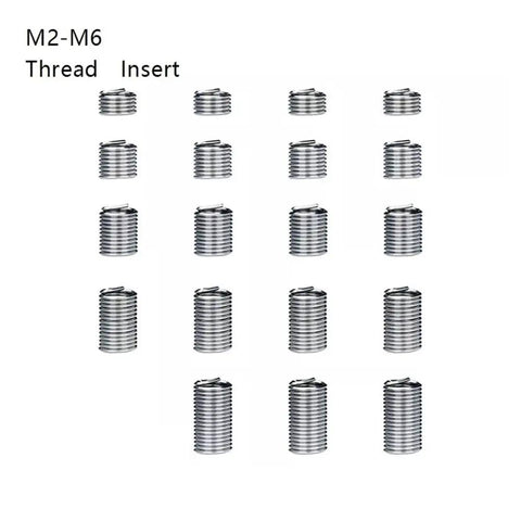 Pro Grade Thread Repair Insert Kit 10 Piece Stainless Steel Thread Inserts from M2 to M6 displayed in rows