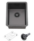 Undermount 14 Inch Bar Sink Black Stainless Steel Single Bowl 16 Gauge Dope Durable Wet Bar Prep RV Camper Outdoor Kitchen Sink With Bottom Grid And Drain, showing top view.