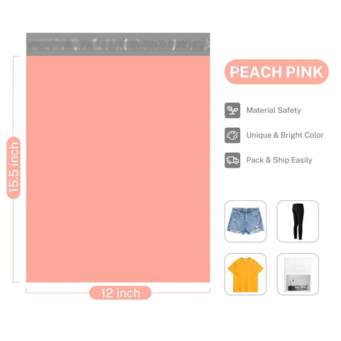 Peach Pink 12x15.5 Inch Poly Mailers 100 Pack Medium Self Seal Shipping Bags For Clothing And Small Biz Durable Thick Lightweight Envelopes