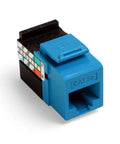 GigaMax 5E QuickPort Cat 5E Connector blue front view, compatible with QuickPort wall plates for Gigabit Ethernet networking