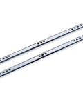 Rock Solid Iron Two Section Ball Bearing Drawer Slide Rail with shiny metal finish for tight cabinet storage.