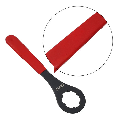 Heavy Duty One Piece O Style Er Collet Wrench Tool For Er16 Er20 Er25 And Er32 Nut Spanner with red handle and black wrench head.