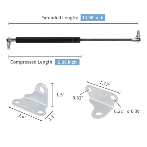 Pro Level 15 Inch Gas Struts Lift Supports 450N Gas Shocks For Trap Door Platform Bed Outdoor Storage Box Lid with L Brackets dimensions.