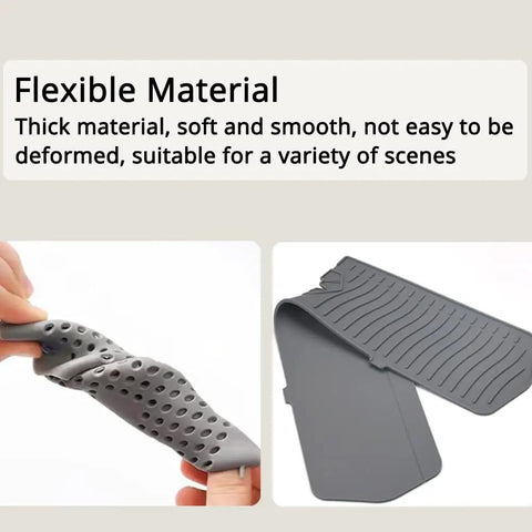 Flexible silicone mat from 24 Inch Silicone Faucet Splash Guard Mat With Drip Catcher Tray And 2 Pack Drain Hair Catchers Suction Cup Drain Covers For Kitchen Sink Shower Tub And Bathroom Keeps Counters Dry No Fuss Clean Protects Surfaces