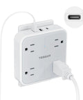 Frictionless Multi Plug Outlet Extender With Four AC Power Jacks And Three Fast USB Charging Ports Smooth Design Wall Tap for desk setup.