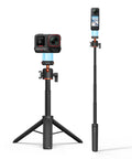 21 Inch Grab And Go Portable Selfie Stick Tripod With Quick Release Magnetic Lock For X5 Ace Pro 2 And 360 Action Cameras shown in full extension and tripod mode.