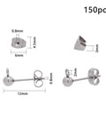 150 Pcs Ball Post Earring Kit With 75 Pairs Of 304 Stainless Steel Findings Including Loops And Ear Nuts 0.8mm Pin For DIY Earring Making No Tarnish Hypoallergenic Easy To Use, 12mm set