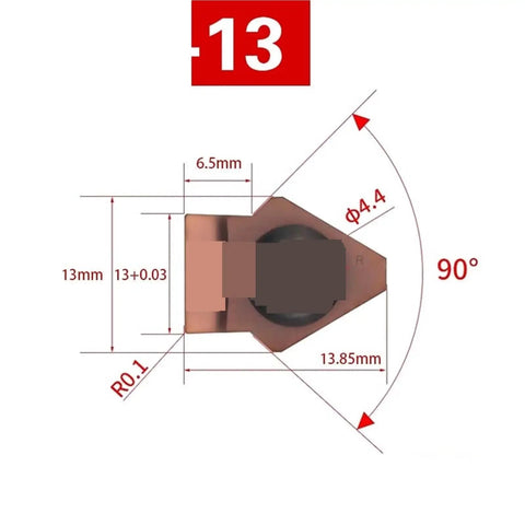 Heavy Duty Carbide Keyway Broach Insert Holder For Milling Machines, precision 13mm size with 90-degree angle for accurate cutting.