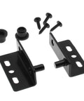 Heavy Duty Cabinet Pivot Hinges Concealed Hidden Door Hardware Smooth Swing Wooden Furniture Mount Built Tough Industrial Grade No Sweat Setup Straight Shot Install Kit With Screws And Caps, includes black steel hinges and screws.