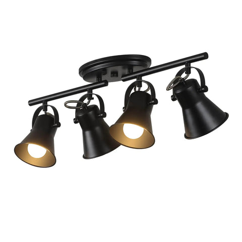 4 Light Track Lighting Kit In Industrial Black Finish With Adjustable Heads, Perfect For Kitchen, Living Room, Dining Room Or Hallway