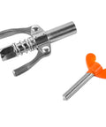 Close-up of 60 To 1 Air Operated Grease Pump for 5 Gallon Buckets fitting with orange wing nut, part of automatic operation setup