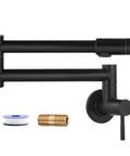 Wall Mount Pot Filler Faucet With Folding Double Arm Swing, 19 Inch Reach, Two Handles, Stainless Steel Matte Black, NPT 1/2 Inch Threads