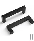 10 Pack 3 Inch Hole Center Solid Black Cabinet Handles Matte Black Square Bar Drawer Pulls Aluminum Alloy Hardware