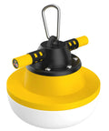 Heavy Duty Construction String Lights 100ft LED Work Light String With 10 Bulbs 100W Equivalent 14000 Lumens 5000K Ultra Bright Temporary Lighting For Job Sites Renovations And Outdoor Projects - Close-up of a single bulb with yellow casing and metal hook attachment.