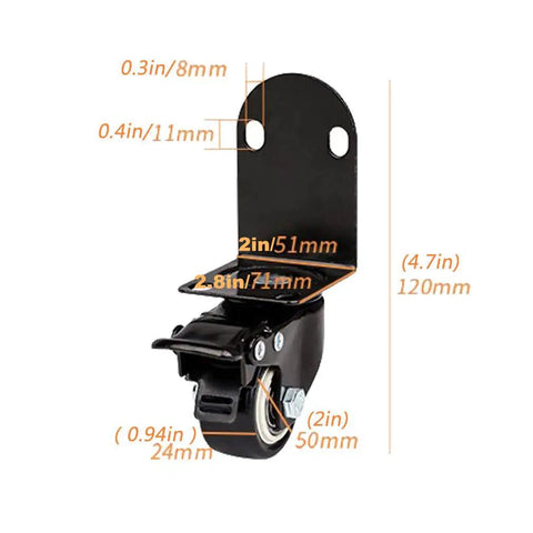 Heavy Duty Swivel Caster Wheels With Locking Brake And L Bracket, Dead Silent Furniture Casters For Cribs And Flower Stands, Built Different Black Pvc Rollers With Screws, Smooth Operator Two Inch Diameter