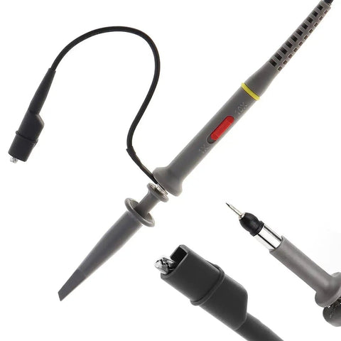 Must Have Upgraded Oscilloscope Clip Probe Gear Kit, 20MHz, Fully Insulated BNC End Probes, close-up showing probe tips