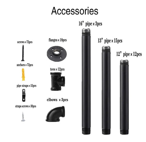 Industrial Style Pipe Shelf Brackets Set Dope Three Pcs Five Tier Wall And Ceiling Shelves Hardware with pipes and fittings