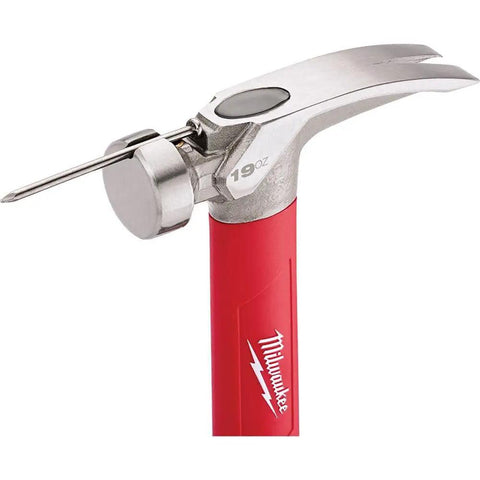 Smooth Poly Fiberglass Hammer With Rubber Overmold Handle 19oz, metal head and magnetic nail set for construction pros