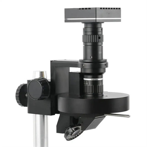 Pro-Grade Industrial Video Measuring Microscope Camera With 4K 2K 1080P HDMI Output, 120X Zoom, 2D 3D Inspection, C-Mount Lens, 360-Degree Electric Rotation, Rugged LED Lighting, High-Res Live View For Precision Microscale Work, black side view
