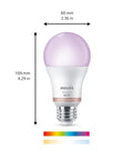 Smart Color Changing A19 LED Bulbs 4-Pack With Motion Sensing, 60W Equiv 800 Lumens, E26 Indoor WiFi Lights You Can Control By Voice Or App, 16 Million Colors To Dial In Any Vibe And Ambience. 109 mm A19 bulb with E26 base