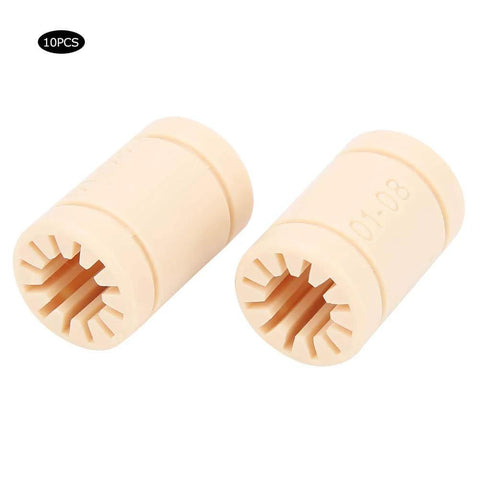 LM8UU Bearing Plastic Linear Bushing Set for 3D Printers, 10 Pieces, 8mm ID 16mm OD, visible in close-up image, side view