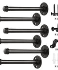 Industrial Iron Pipe Shelf Brackets 8 Inch Floating Shelves Tough As Nails Heavy Duty Metal Brackets For Wood Shelves Supports Up To 120 Lbs Black 6 Pack Easy DIY Industrial Look For Living Room Kitchen with mounting hardware