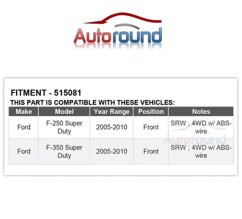 Compatibility chart for Ford F Series Front 4WD Wheel Hub Bearing Assembly 8 Lug With ABS For F250 F350 Super Duty 2005 2010