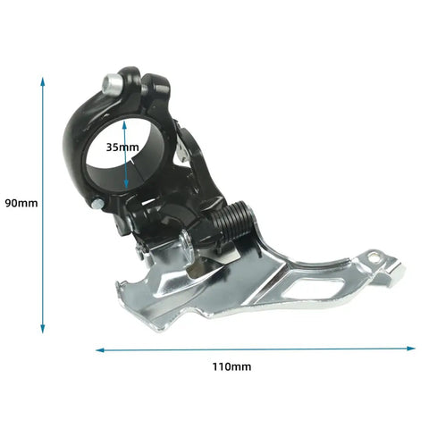 3 Speed Clamp On Front Derailleur For Mountain Bike And Road Bike With Top Or Bottom Pull Beefy Dual Pull Setup, 110mm