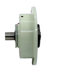 LVSEDTAL miniature magnetic powder brake with shaft, side view; light gray metal housing.