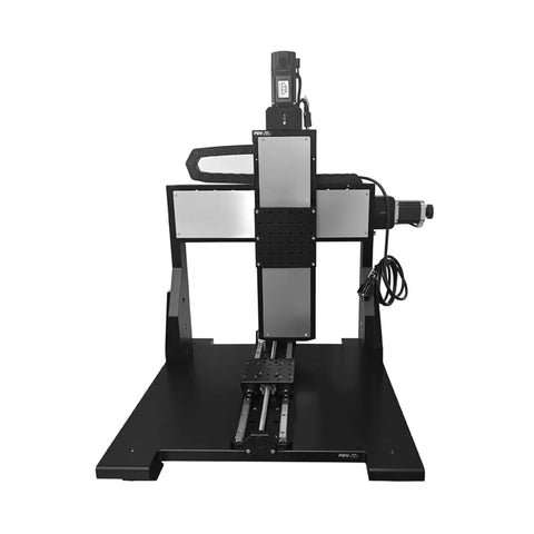 Motorized Three Axis Mobile Gantry Stage With 300mm Travel And 150X150mm Platform, front view showing precision construction and linear guides.
