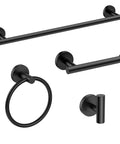 Matte Black 4 Piece Bathroom Hardware Set With Wall Mount Towel Bar, Toilet Paper Holder, Towel Ring And Robe Hook, SUS304 Steel