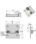 304 stainless steel hinge with adjustable damping torque, 180° fold, free-stop; 1 piece.