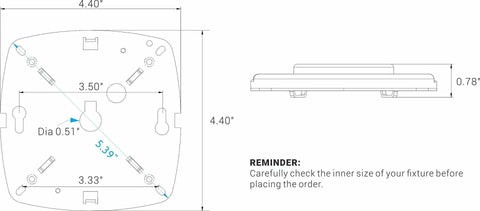 Dimensions diagram of Dimmable 17W LED Light Engine 5000K 1200 Lumens 120V Retrofit Kit showing PCB size 5.39 inches, 0.78 inch thickness
