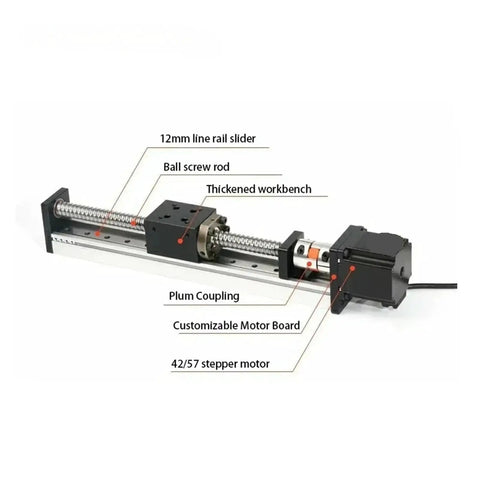 Product diagram of Beefed Up Heavy Duty Linear Guide Module With 57 Stepper Motor Nema23 And SFU1605 Ball Screw Actuator For Precision Auto Motion Preassembled Slide Table System For Industrial Production Smooth Linear Travel And High Load Capacity, 12mm rail