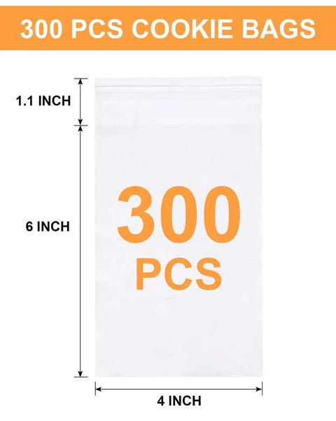 300 Pack Self Adhesive Cookie Bags 4x6 Inch Clear Cellophane Bags With Easy Seal Resealable Packaging For Cookies Treats Candies Gifts