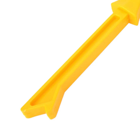 Heavy Duty Woodworking Push Stick With Ergonomic Handle And No Slip Design For Table Saw Band Saw Router Table Jointer showing a yellow plastic handle.