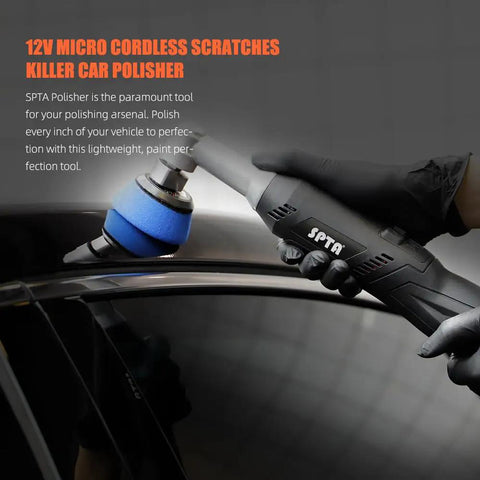 Cordless Mini Car Polisher 12V Micro Random Orbital Buffer For Polishing Sanding And Cleaning Your Vehicle Lightweight Scratch Killer For A Flawless Paint Finish in use on car surface