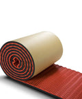 Top Tier Acoustic Foam Roll In Rich Red Heavy Duty Self Adhesive Backing High Density Soundproof Wall Panels For Home Studio Rig Or Living Room Setup Fireproof Smooth Finish No Sweat Peel And Stick Install, rolled up.