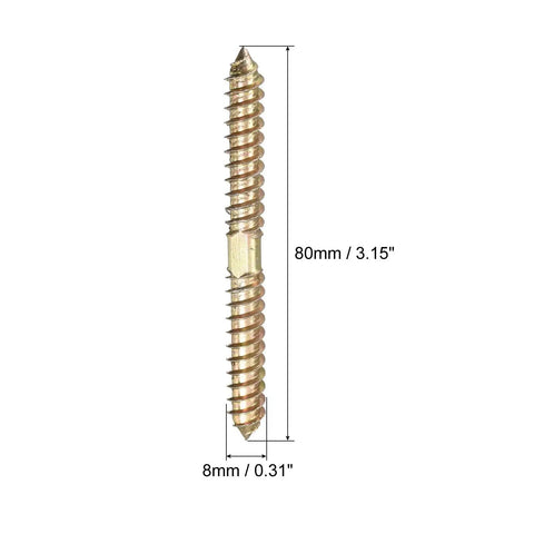 Close-up of 8x80mm hanger bolt for 24Pcs 8x80mm Hanger Bolts Double Ended Threaded Dowels for Attaching Wood DIY Friendly Hidden Locking Connectors