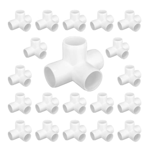 20 Pack 1/2 Inch Four Way PVC Fittings For DIY Furniture, Elbow And Tee Connectors, ideal for garden shelves and structures.