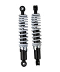 Pair of adjustable front shock set two pieces for 50cc to 125cc kid quad ATV go kart, featuring springs and mounts, 275mm eye to eye.