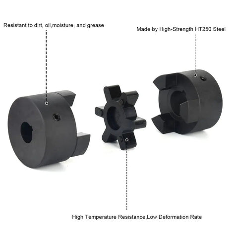 Heavy Duty Log Wood Splitter Beefy L Jaw Coupling Set One To One And One Half Inch Bore Three Piece L110 With Buna N NBR Rubber Spider Includes Two Halves And Insert Durable Shaft Adapter For Smooth Power Transfer, HT250 steel coupling and spider