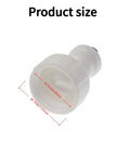 Two Pack Three Quarter Inch FNPT To One Quarter Inch OD Quick Connect Fittings Garden Hose Adapter Plastic Push To Connect For RO Water Purifier And Irrigation Systems No Fuss Easy Install. Image shows product size.