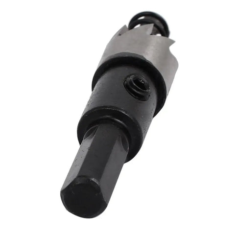 Beefy 14mm Hole Saw Kit With 68mm Overall Length, HSS Spring Loaded Twist Drill Bits, shown with metal drill bit.