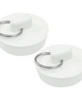Heavy Duty Rubber Bathtub Drain Stopper And Sink Plug 1 Half Inch Tub Drain Cover, two pack, white elastomer design, each with a metal ring.