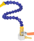 One Quarter Inch Pipe Thread Adjustable Magnetic Base Round Nozzle For Coolant Oil And Water Hose Lines, blue and orange, side view