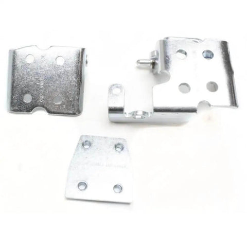 Two Pack Front Right Passenger Side Door Hinges Chrome Finish Auto Replacement Kit with two chrome hinge pieces displayed