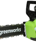 Smooth Operator 40 Volt Cordless Electric Chainsaw With 14 Inch Guide Bar And Brushless Motor Tool Only side view showing the black and green design.