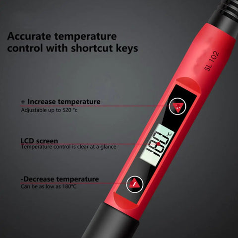 Handy Electric Soldering Iron Kit With Testing Tool Storage Bag Perfect For Appliance Repair And Circuit Boards Portable US Plug showing LCD temperature control and shortcut keys.